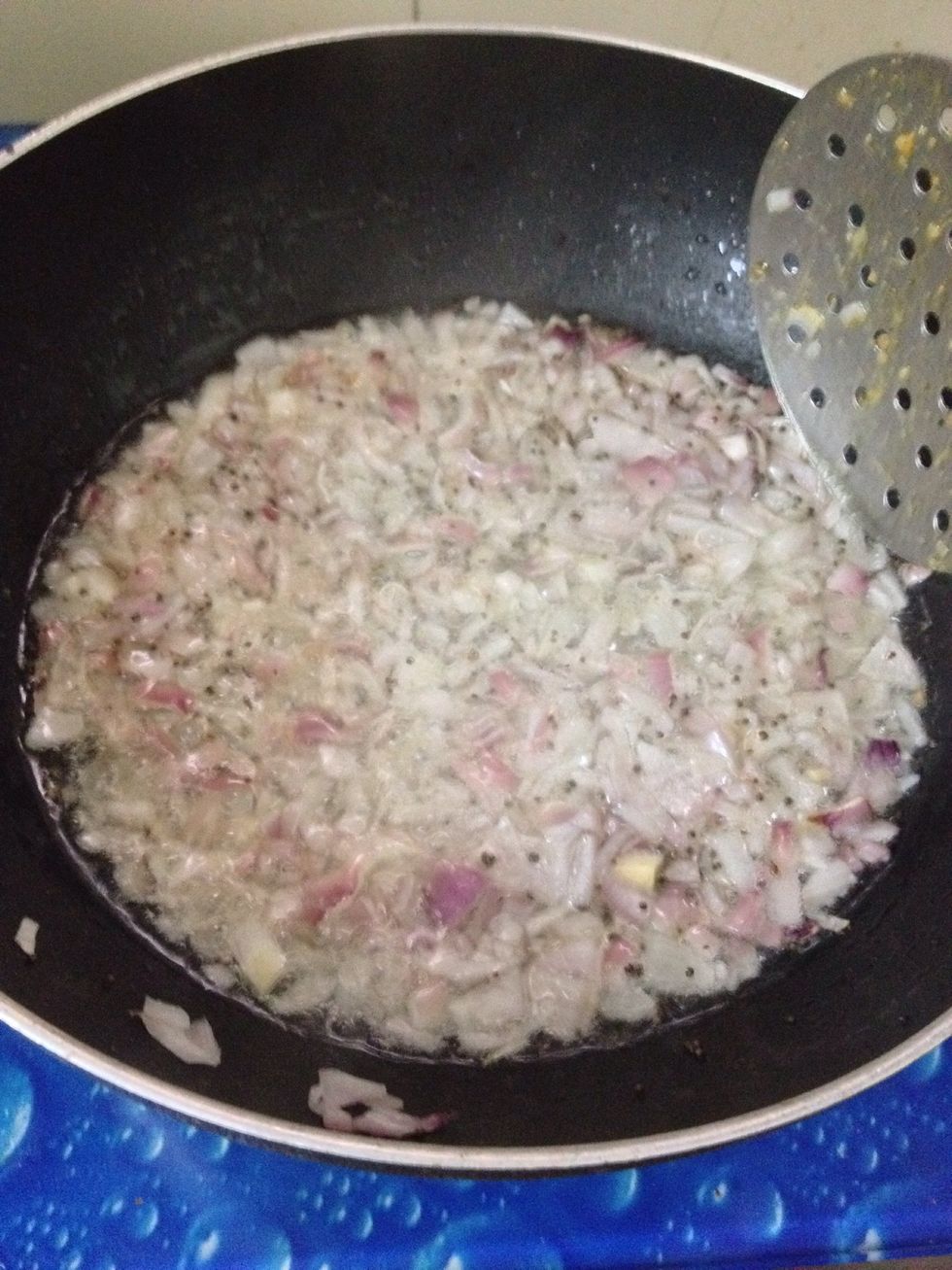 Heat the pan and Pour Oil... Add mustard seeds & crack it... then add chopped onions