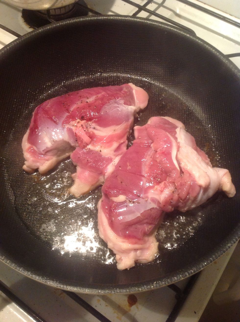 Heat the pan until very hot, add the duck breast, fat side down and cook for 4-5 mins until golden brown and crispy. Preheat the oven to 200C