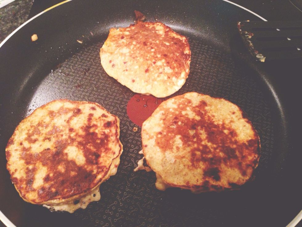 Heat the pancakes on medium heat until golden on both sides.