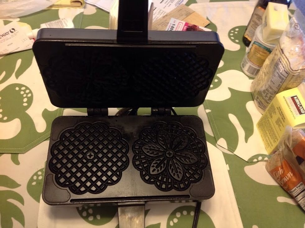Heat the pizzelle iron, and brush with oil.