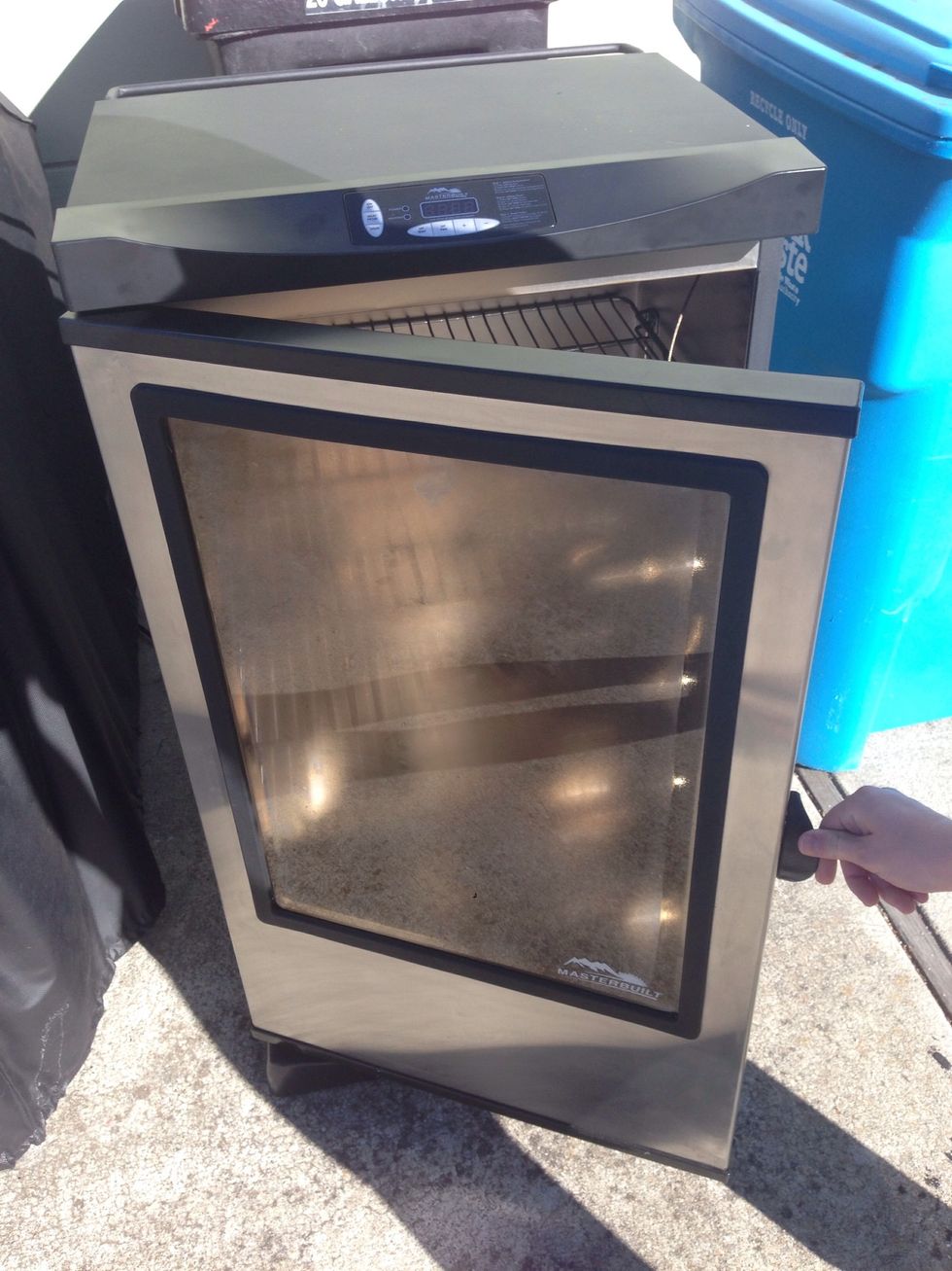 Heat the smoker. All of the articles online said 6 hrs at 225 Fahrenheit, but next time I will cook 8 hrs at 190. Make sure to keep the smoker at a steady temp.