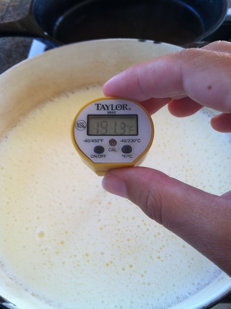 Heat to about 190 degrees (or just before a simmer).