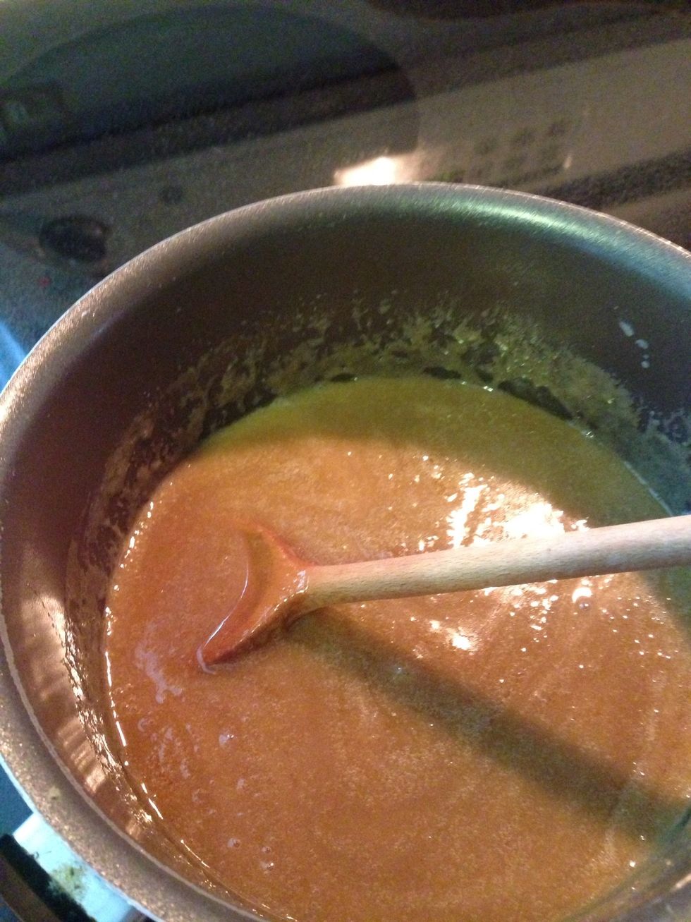 Heat until bubbles form around the edge of the pot. Turn down heat and simmer.