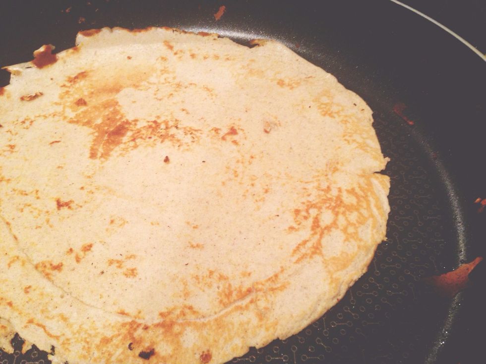 Heat until it looks something like this. (Repeat step 5 and 6, the mix makes 3 pancakes)