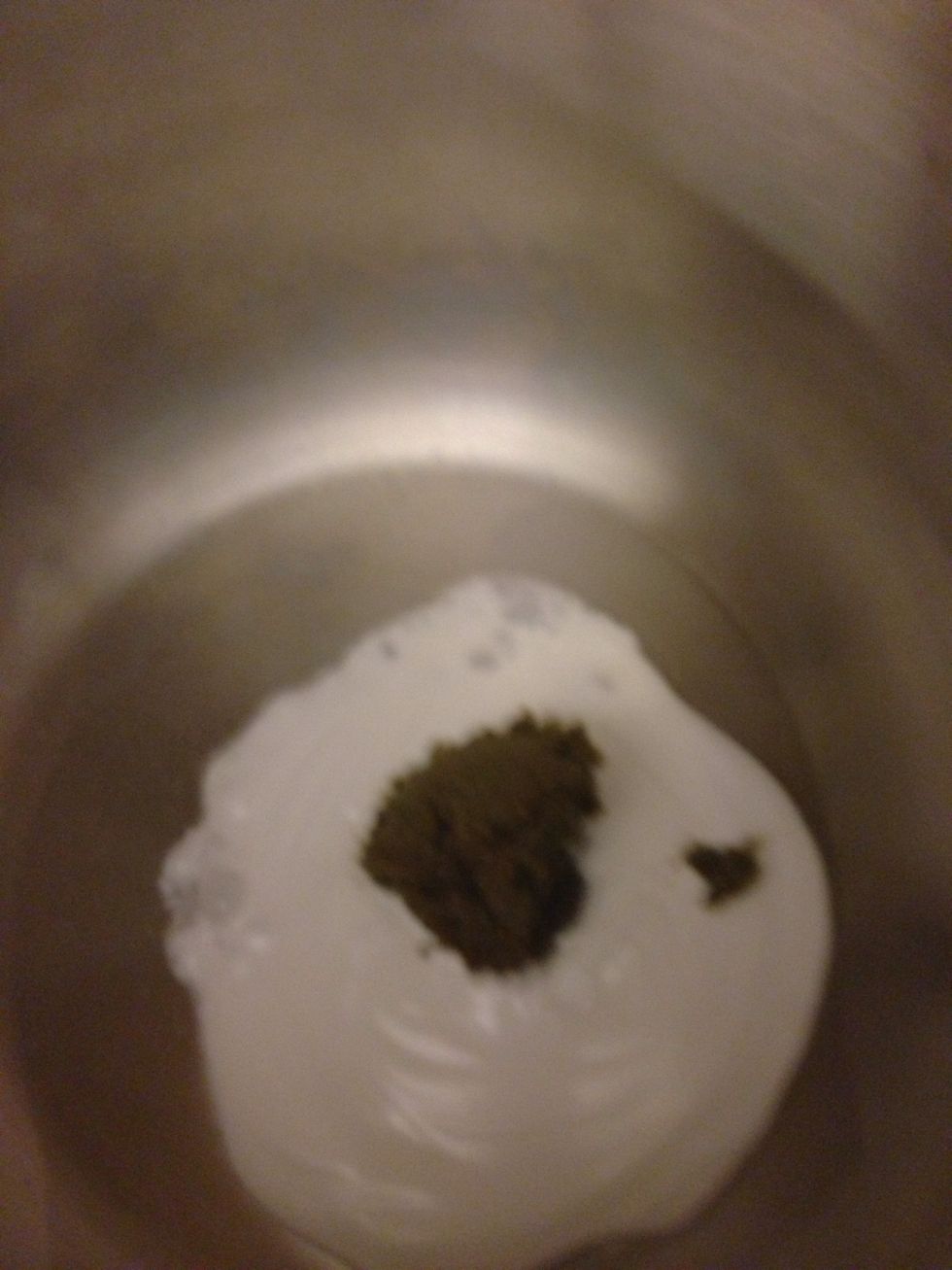 Heat until the coconut milk starts to bubble. Add the green curry paste.