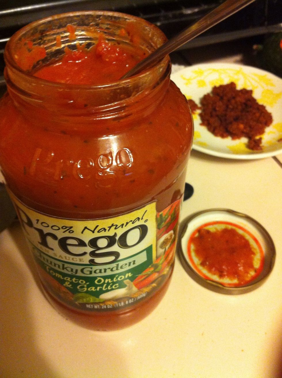 Heat up chorizo in skillet For sauce I like using Prego sauce