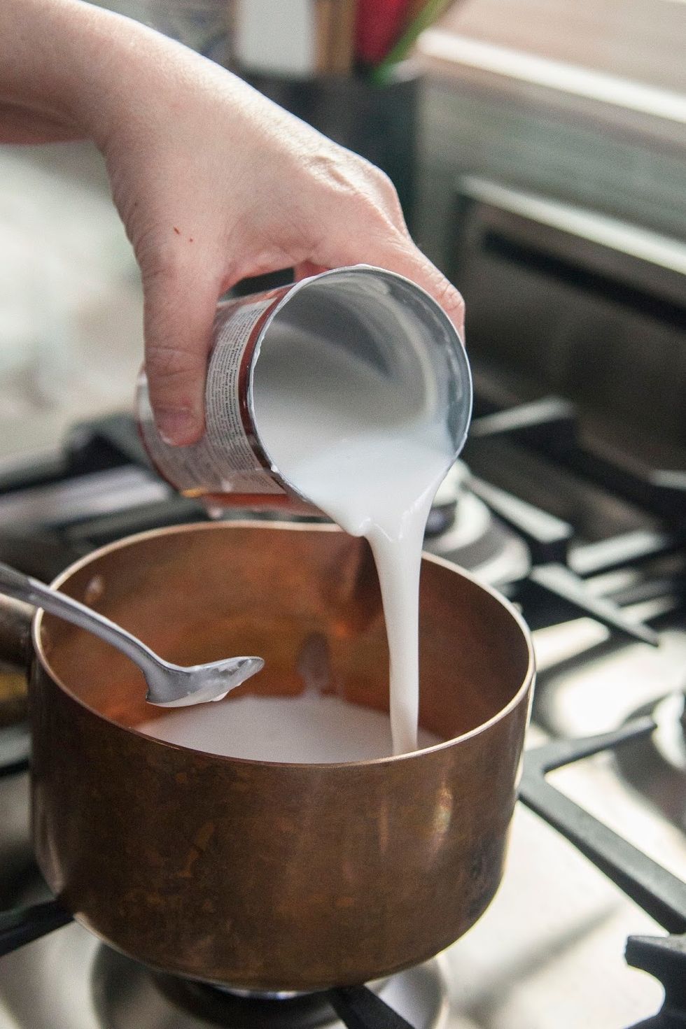 Heat up one can of coconut milk.