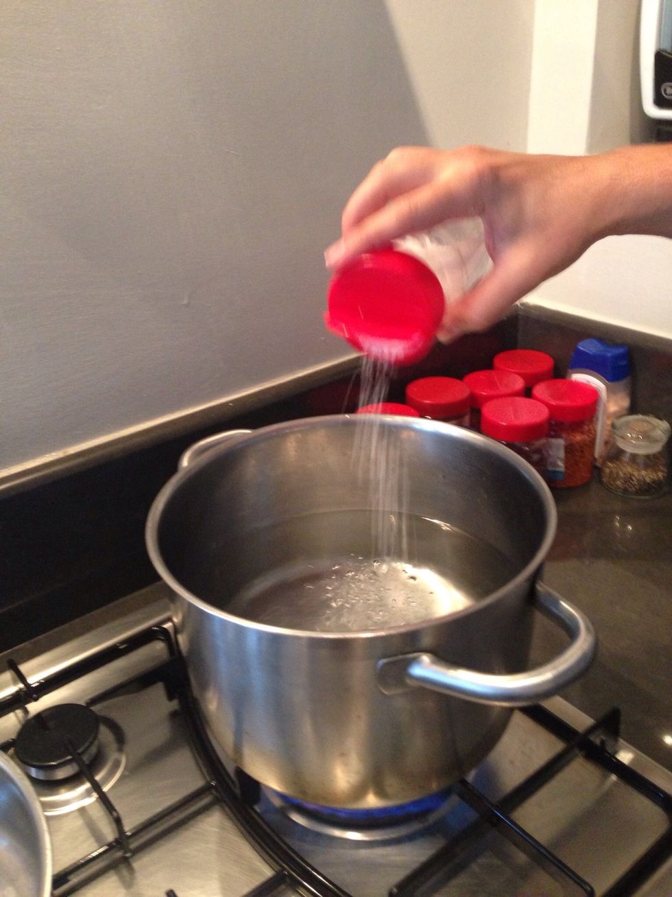 Heat up salty pasta water