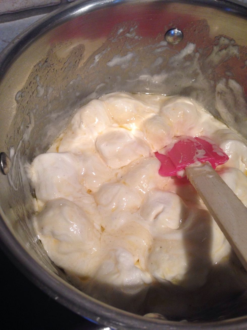 Heat up the butter on medium heat, and trow the marshmallows in. Keep the heat on medium, or else you will burn the marshmallows before they melt