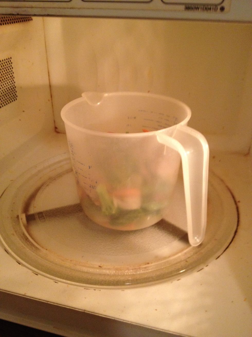 Heat up veggies (if frozen) for 2 min