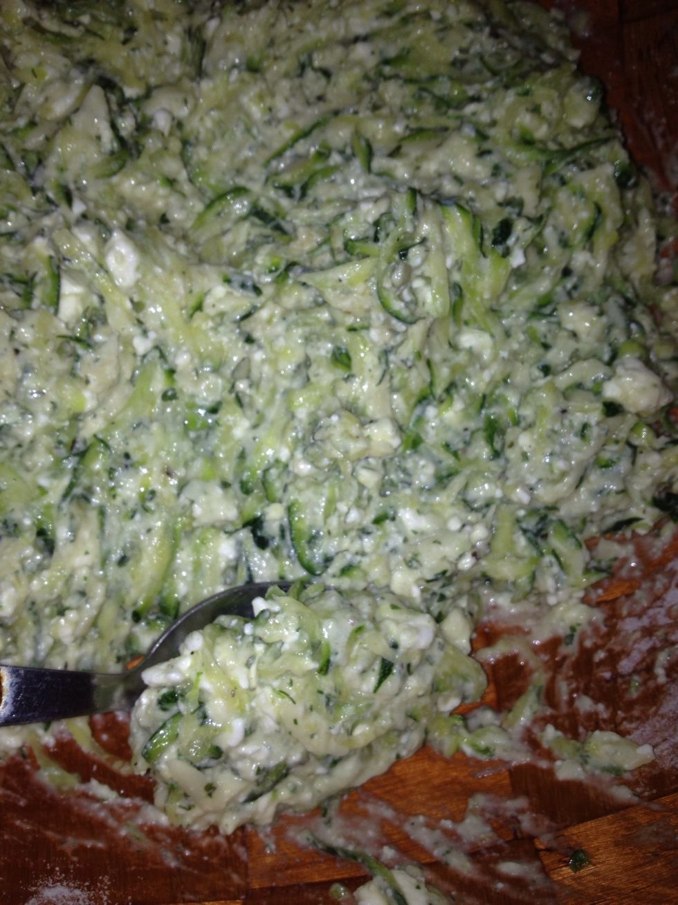 Heat up your oil in a non stick pan. It should be on a medium to high setting, mine was setting 5 out of 6. Scoop spoonfuls of mixture and add gently to the hot pan.