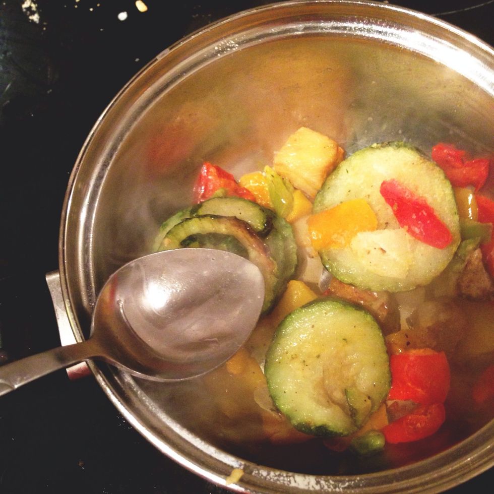 Heat veg in a casserole.