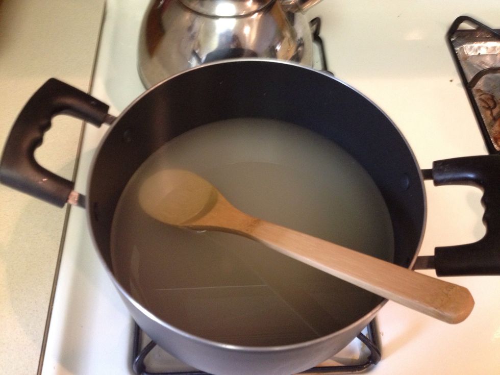 Heat vinegar and sugar until sugar dissolves