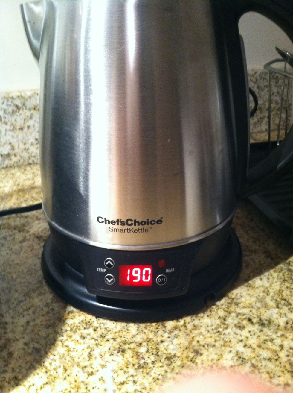 Heat water to 180-205 degrees. (82-96 degrees C) Boiling water draws out the bitter fatty acids in coffee beans, which causes the slick oil surface and bitter taste in conventionally-prepared coffee.