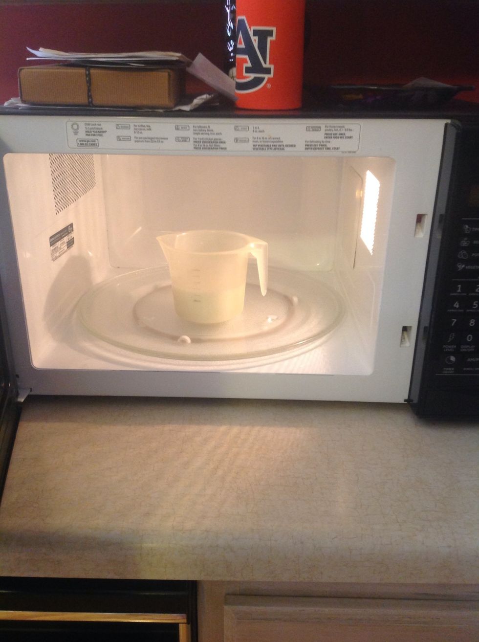 Heat your 250 mL of milk to melt your sugar. I heated mine for about a minute and then slowly stirred in the sugar.