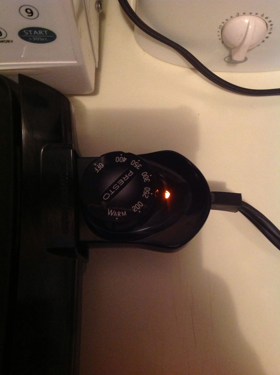 Heat your griddle to 250 degrees. If you are using a pan, set your stove top to med heat.
