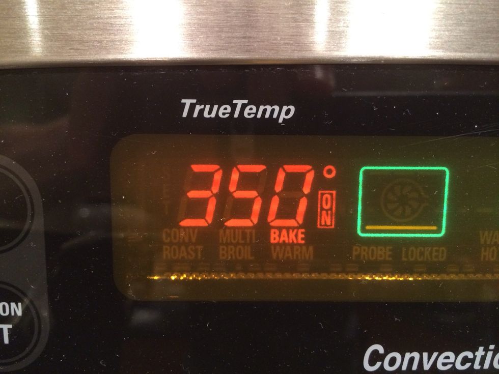 Heat your oven to 350\u00b0 Fahrenheit.