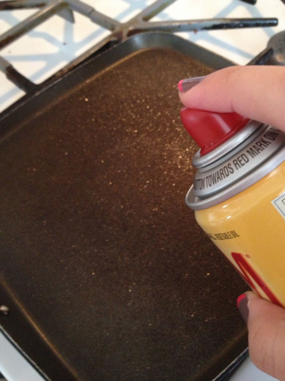 Heat your skillet on medium heat and spray with cooking spray.