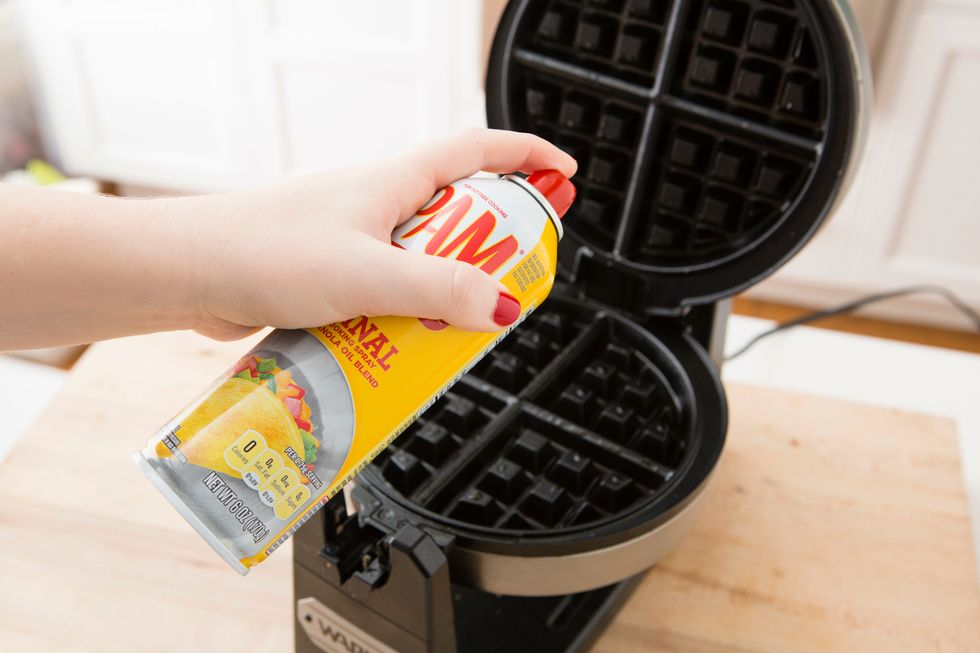 Heat your waffle maker. Spray with nonstick cooking spray.