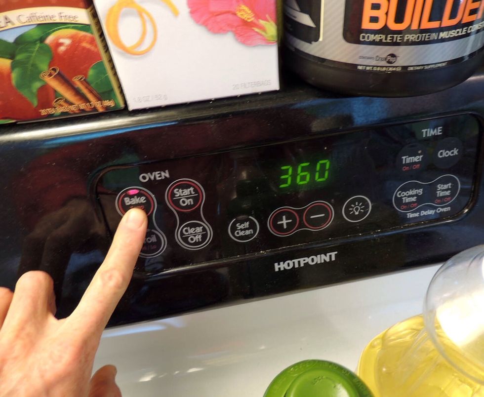 Heating oven to 360 F (can be done upfront)