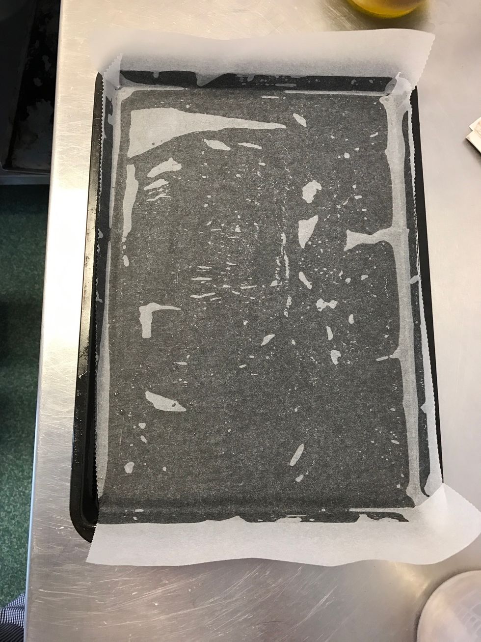 Heavily oil a baking tray and then place a sheet of baking parchment over the tray