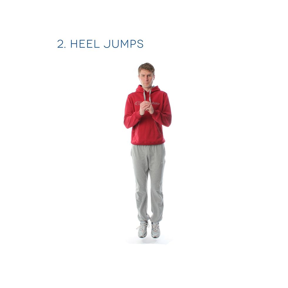 Heel Jumps - Keeping your body straight, bounce on your toes for 1 minute