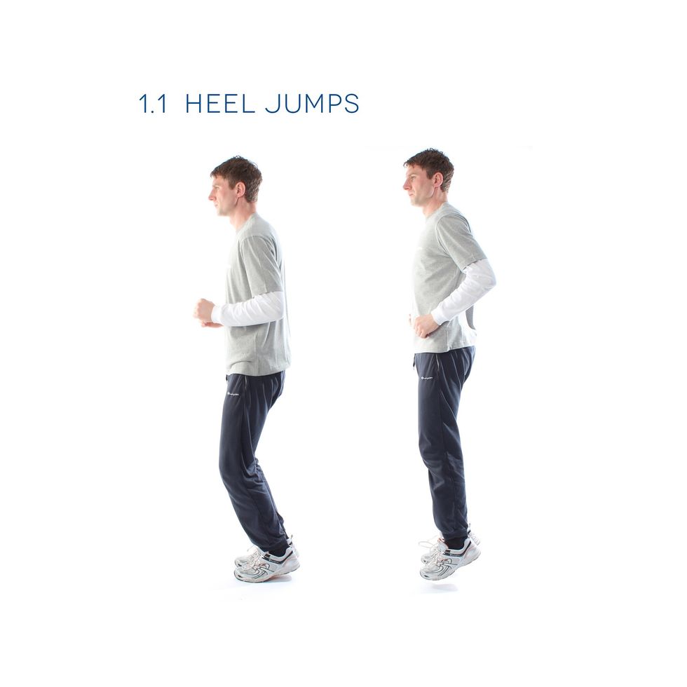 Heel Jumps (Part 1) - Using an interval approach, start with heel jumps for 30 seconds bouncing on your toes
