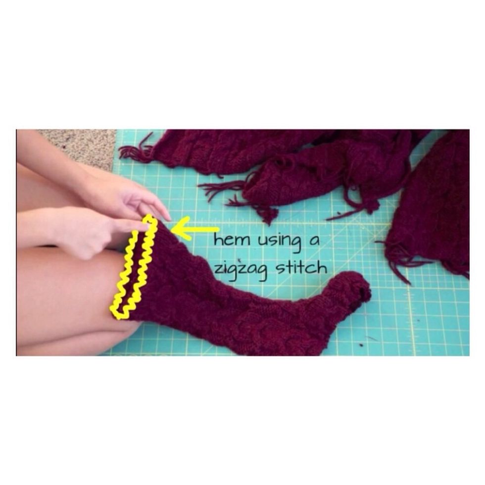 Hem your boot, again i sewed it however you can hot glue gun it too