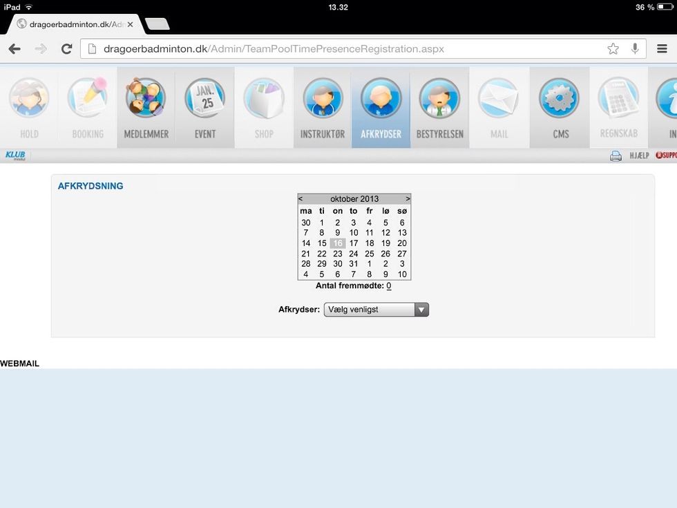 Her v\u00e6lger du datoen tr\u00e6ning foreg\u00e5r samt dit navn under 'Afkrydser'