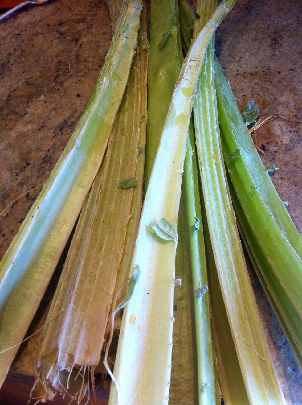 Here are a bunch of cardoons ready for peeling.