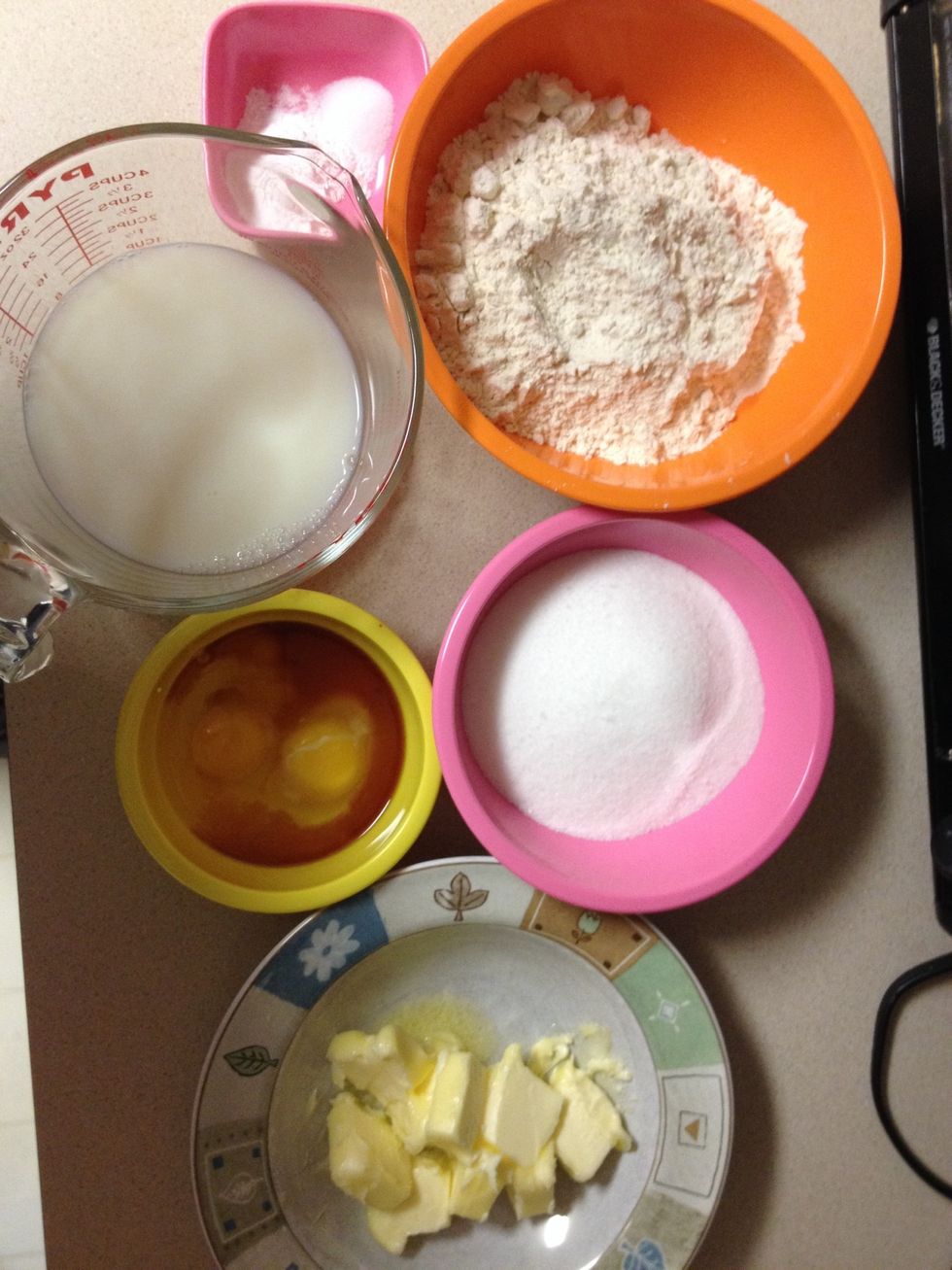 Here are all if the cake ingredients! Set oven to 350 F
