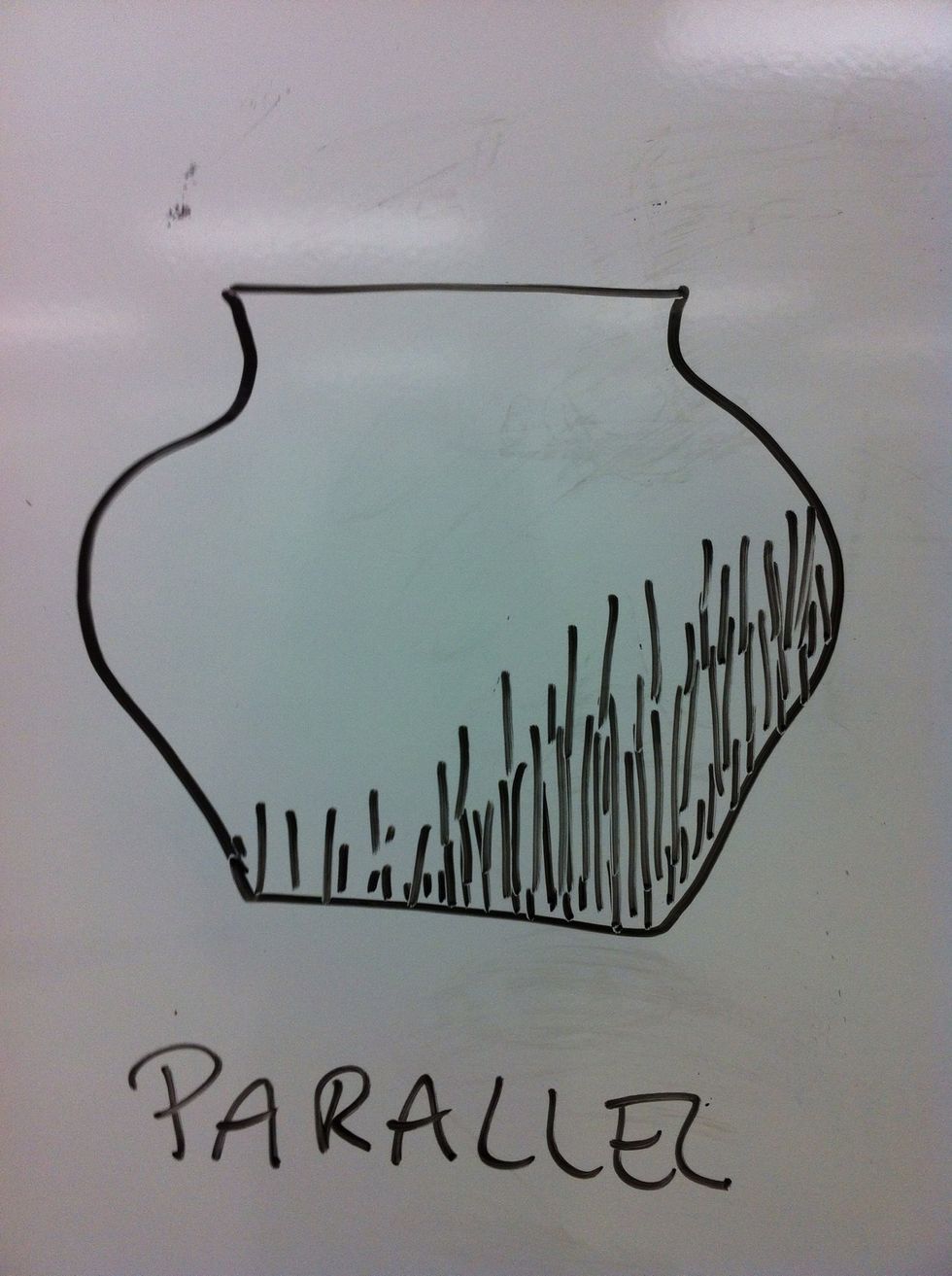 Here are e few basic examples of hatching styles. Use a style thats comfortable for you and stick with it through the whole drawing.