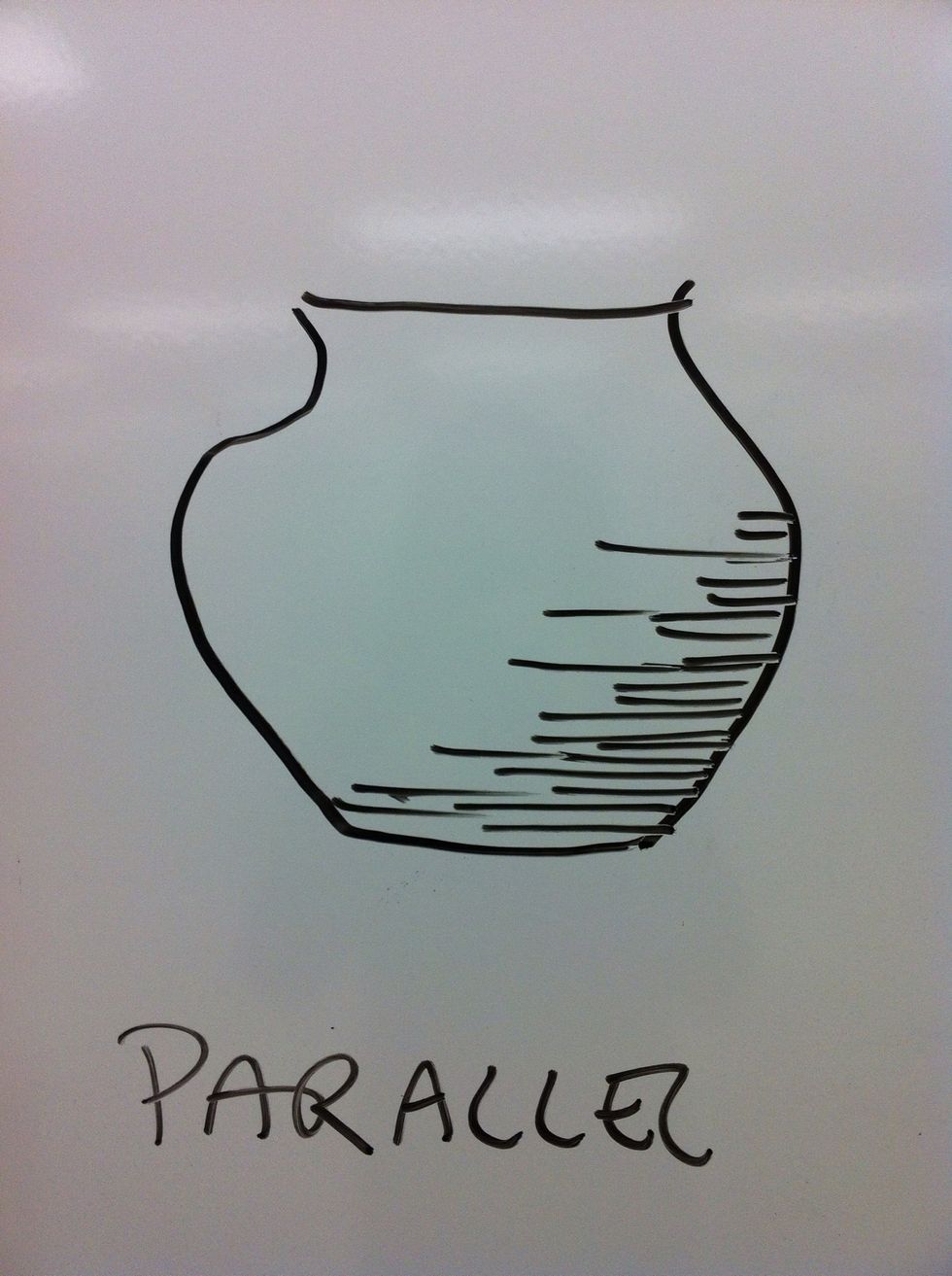 Here are e few basic examples of hatching styles. Use a style thats comfortable for you and stick with it through the whole drawing.