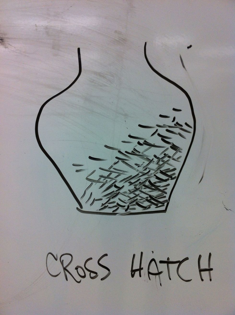 Here are e few basic examples of hatching styles. Use a style thats comfortable for you and stick with it through the whole drawing.