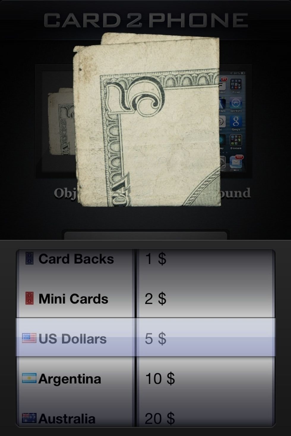 Here are just some examples of some of the objects you can make appear on your screen. Such as US money or money from different countries.