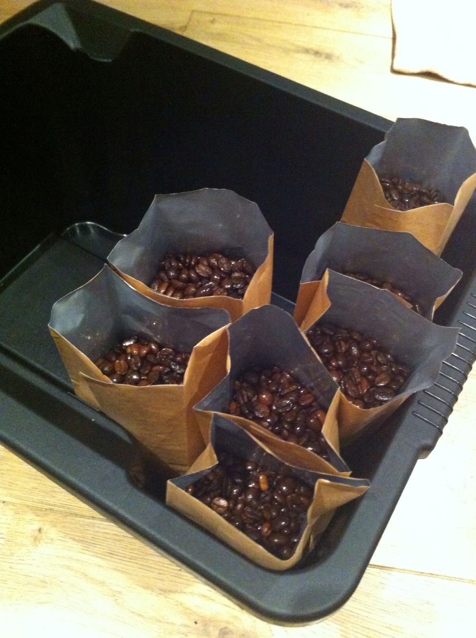 Here are my bags off coffee all waiting to be sealed and labelled.