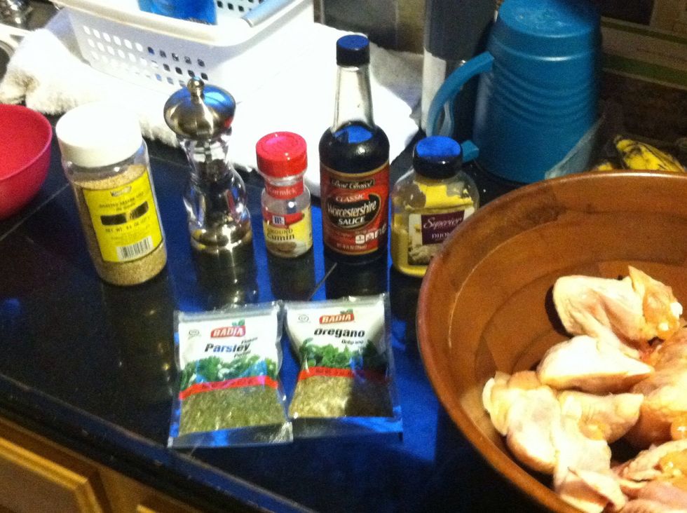 Here are my ingredients , add about 1/2 tsp of all , a tablespoon of mustard and a pinch of salt and pepper