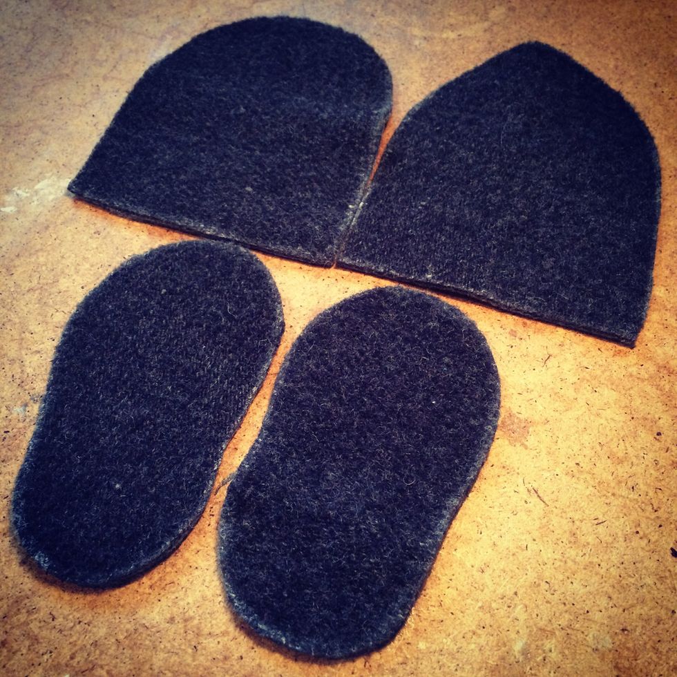 Here are my pieces. Next we'll add a felt appliqu\u00e9 design to the booties.