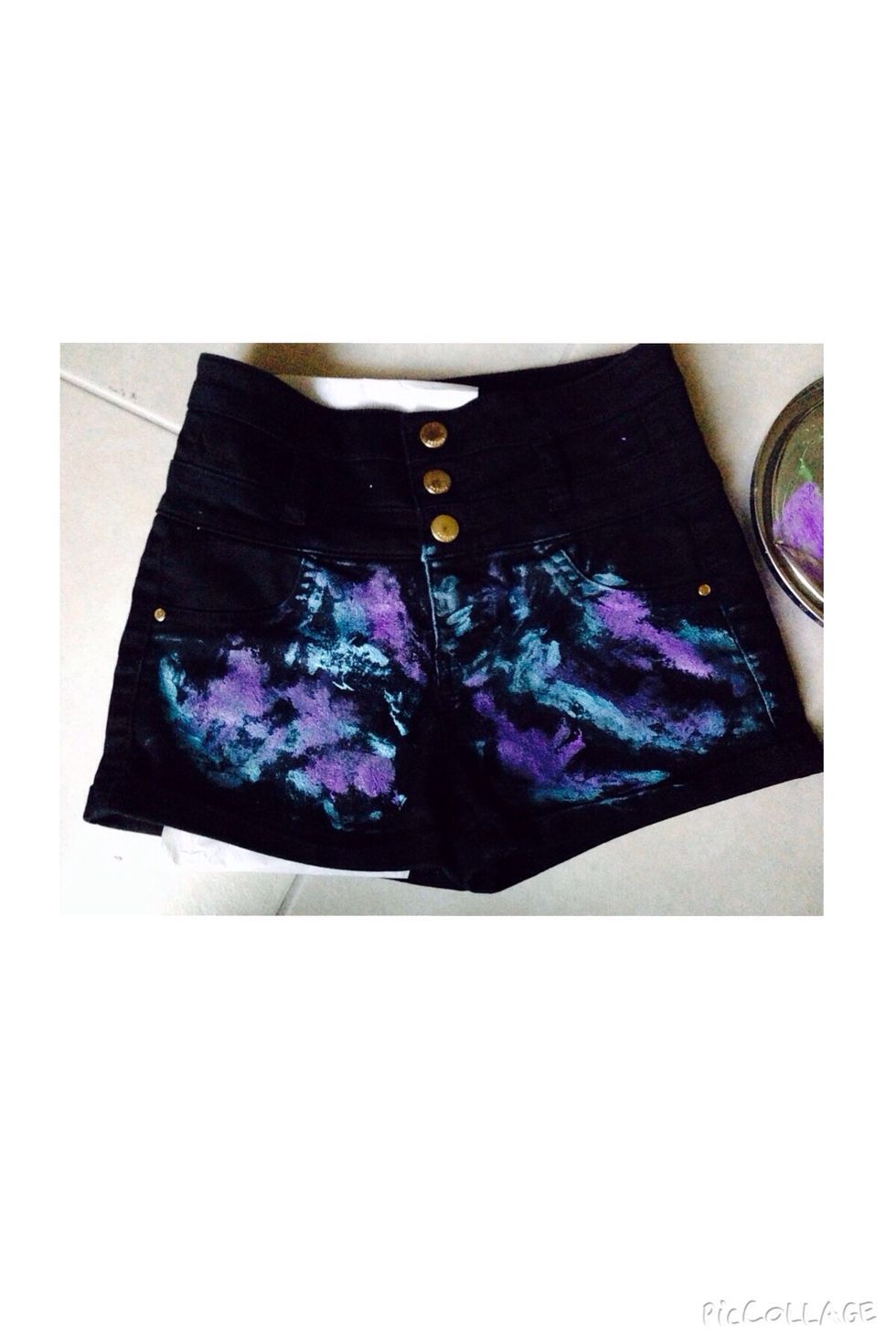 Here are places where I dabbed on the blue fabric paint.