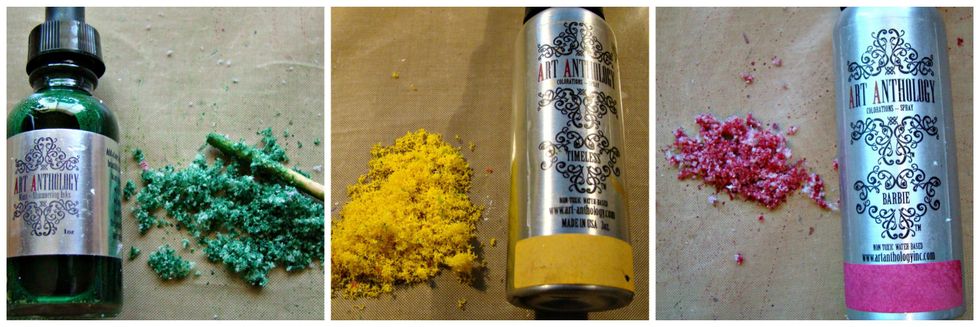 Here are some colors I made. I used assorted sprays and inks.