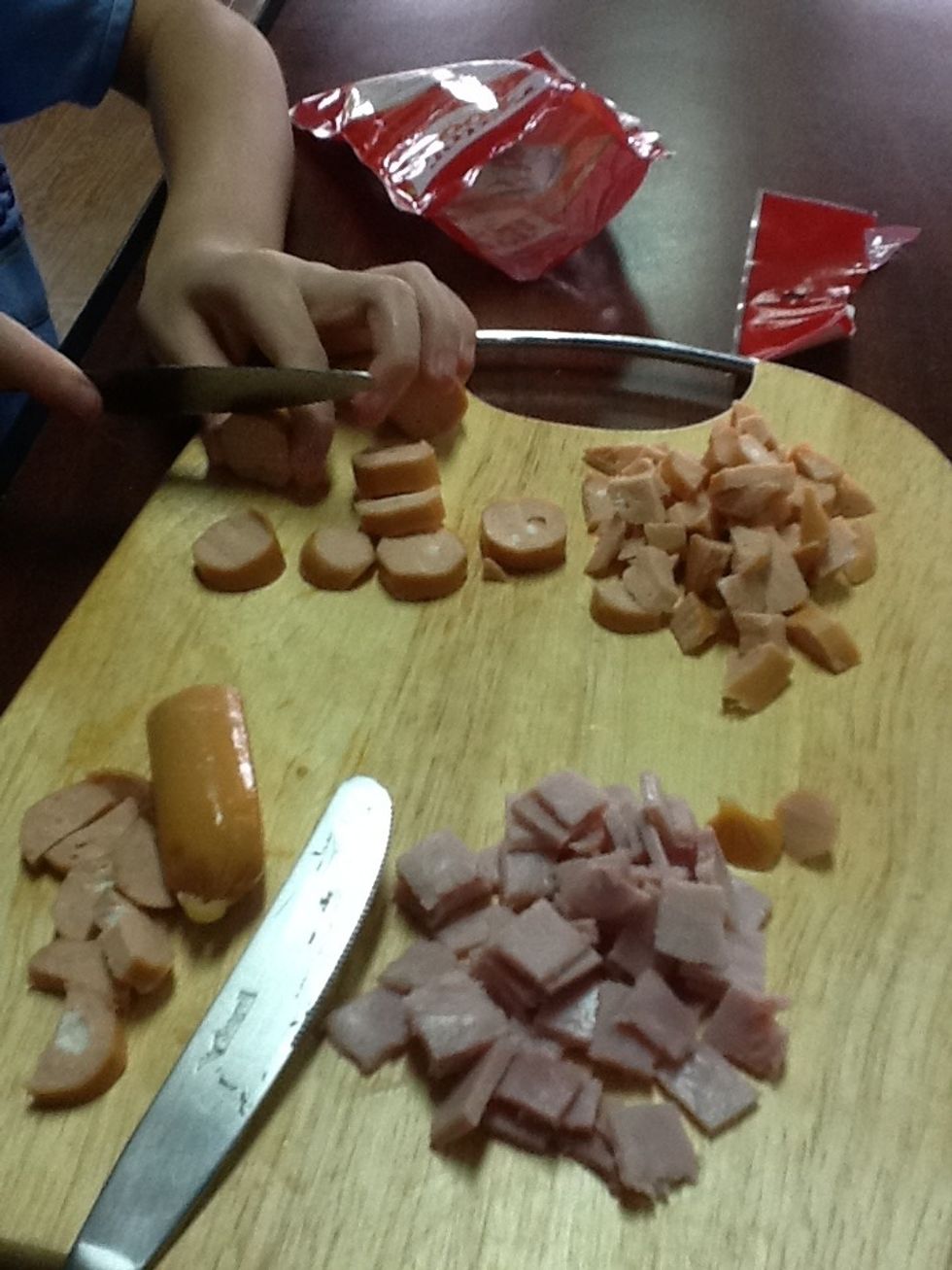 Here are some ham and sausages that were chopped.