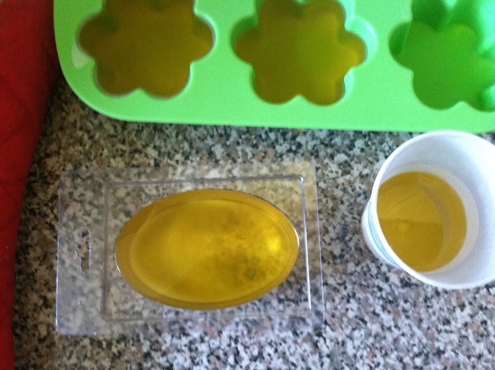 Here are the bars after being poured in the molds. They are ready to sit for a few hours or overnight. Once finished hardening, they can be placed in a tin or decorative wax paper.