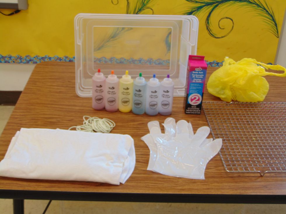 Here are the basic supplies you will need to tie dye a t-shirt