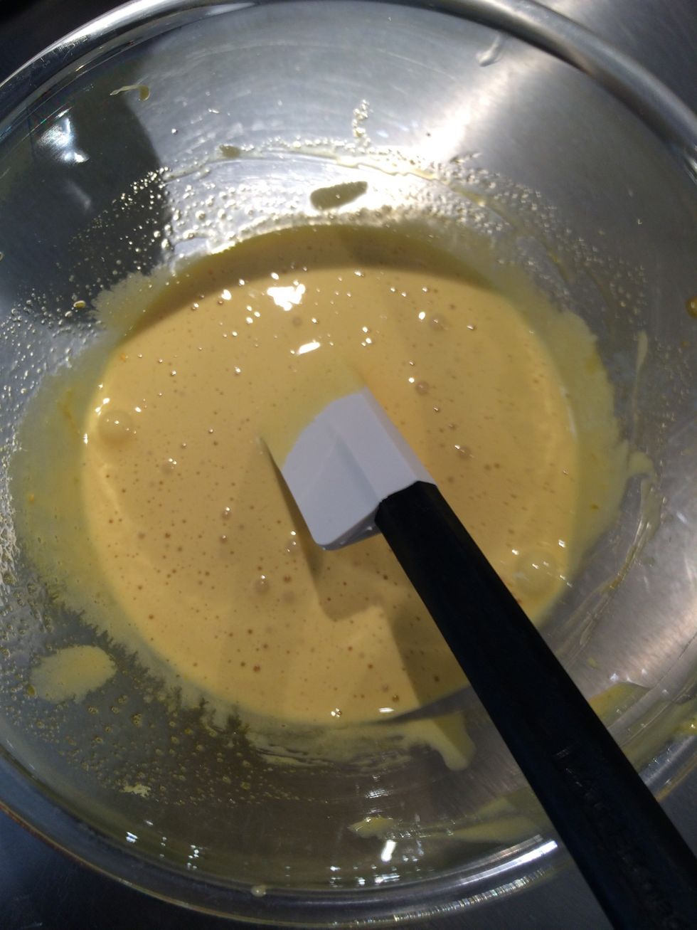 Here are the egg yolks with the sugar....light color