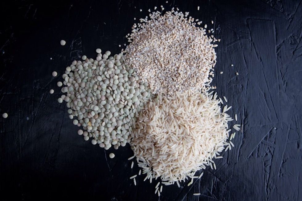 Here are the green lentils, brown rice and steel cut oats.