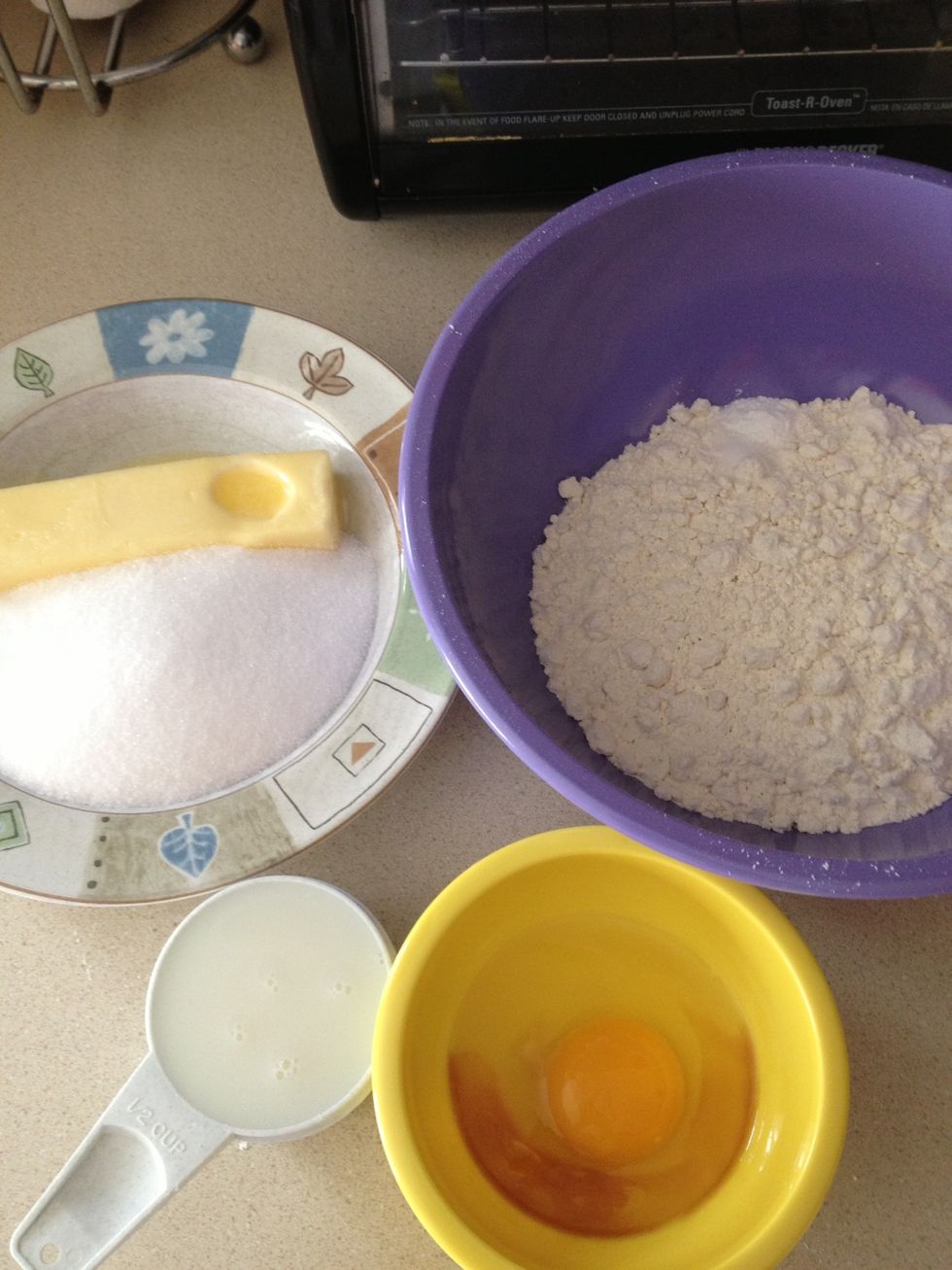 Here are the ingredients for the cookies! Preheat oven to 375 F