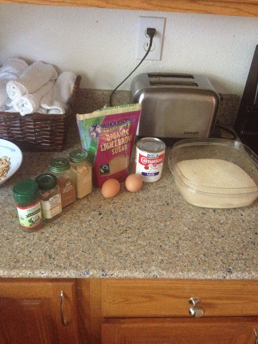 Here are the ingredients for the pie minus the dough and pumpkin, that is roasting at that moment.