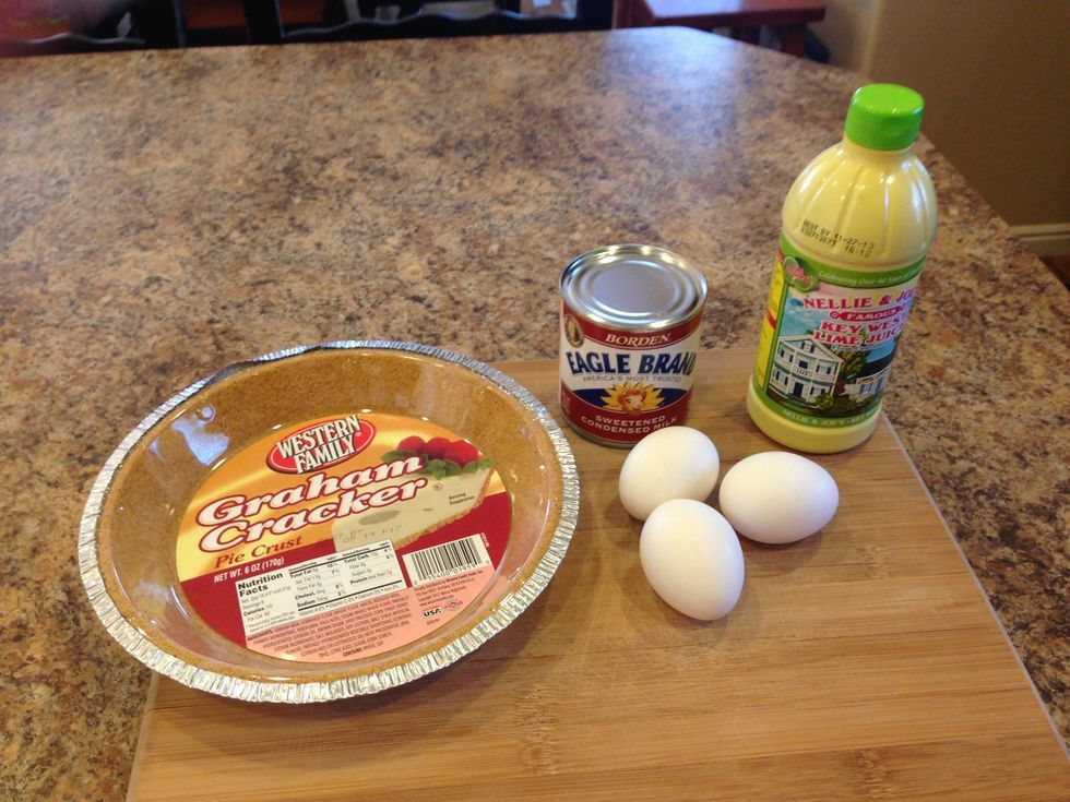 Here are the ingredients needed. You can make your own graham cracker crust If you prefer. Preheat your oven to 350 degrees.