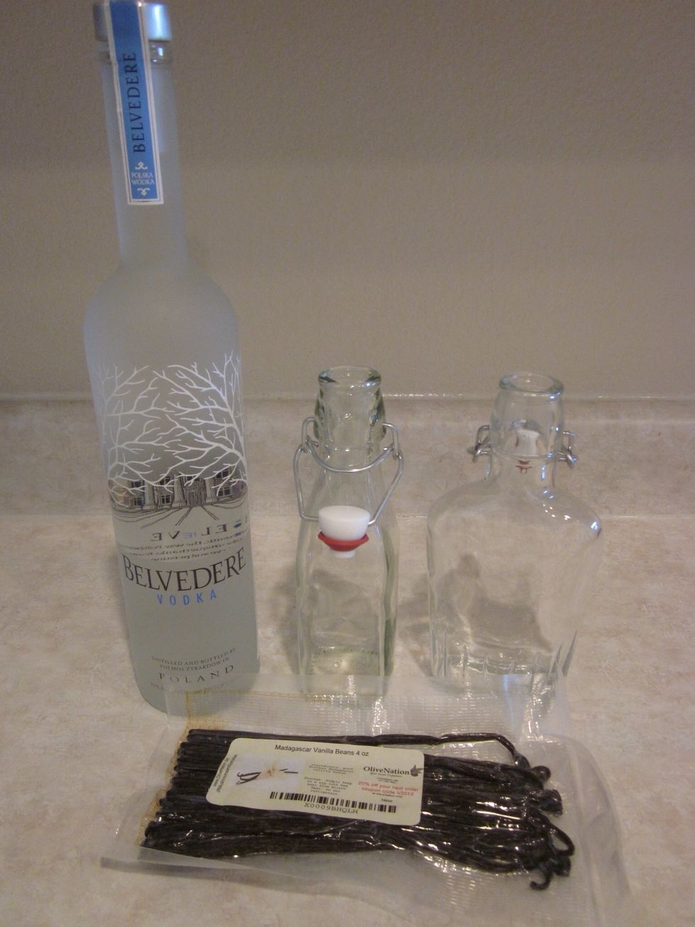 Here are the ingredients...the bottles are 250 mL bottles from The Container Store. For the kids, since you can't buy vodka.... Just steal it from your parents....Shhhhhh!