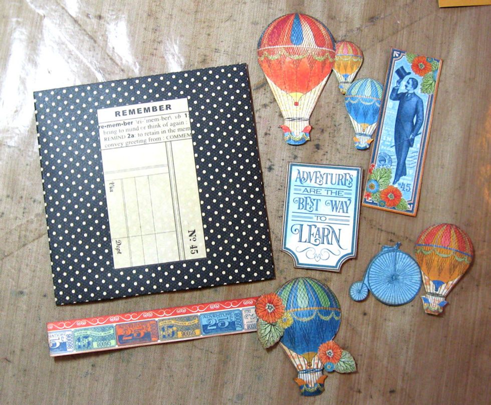 Here are the pieces you will need to make this teacher appreciation treat bag. These have all been fussy cut from the 8x8 pad and inked with Vintage Photo Distress Ink.